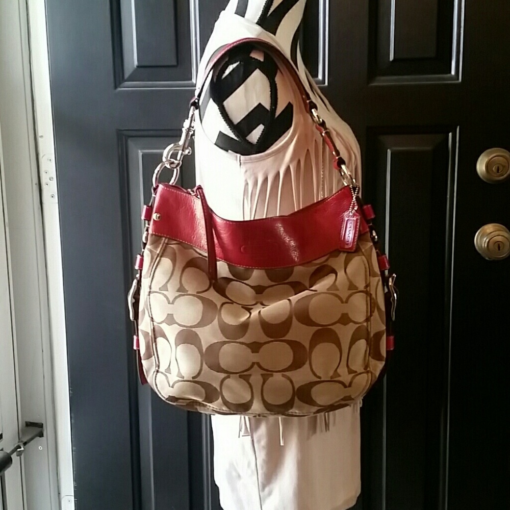 Coach Large Signature Bag Red Leather